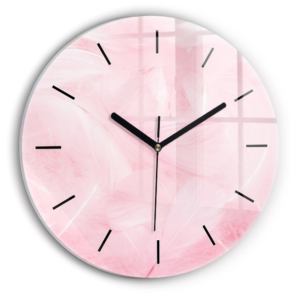 Round glass clock Feathers – abstract