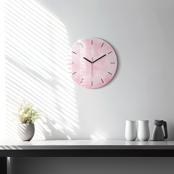 Round glass clock Feathers – abstract