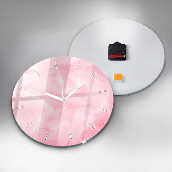 Round glass clock Feathers – abstract