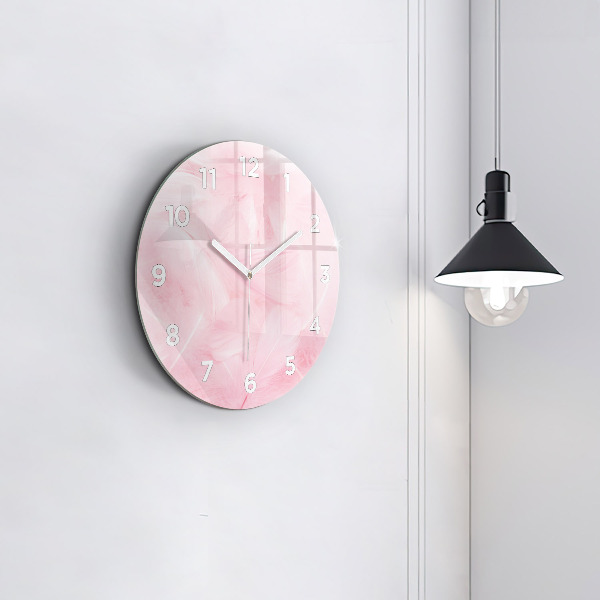 Round glass clock Feathers – abstract