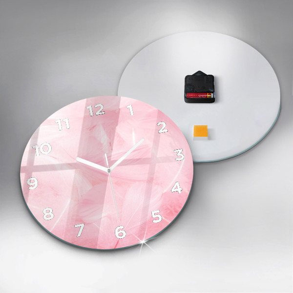 Round glass clock Feathers – abstract