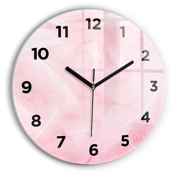 Round glass clock Feathers – abstract