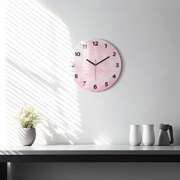 Round glass clock Feathers – abstract