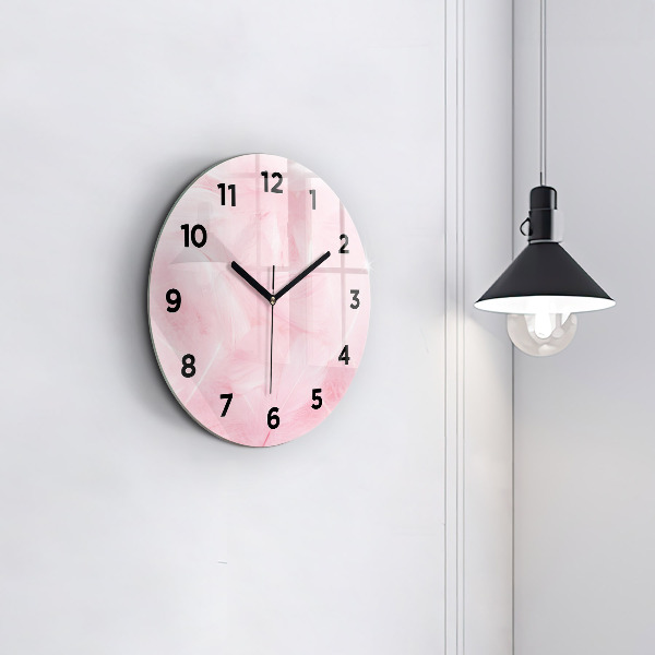 Round glass clock Feathers – abstract