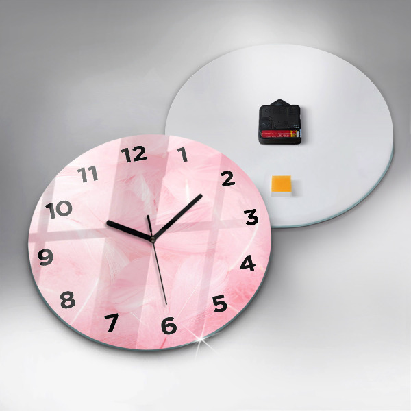 Round glass clock Feathers – abstract