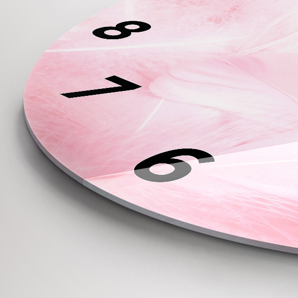 Round glass clock Feathers – abstract