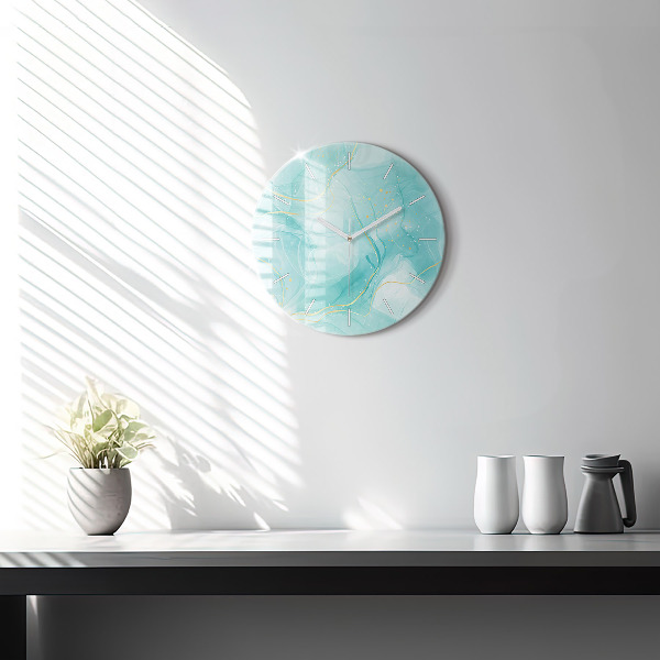 Round glass clock Abstract marble