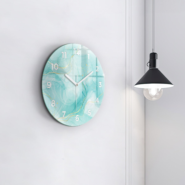 Round glass clock Abstract marble