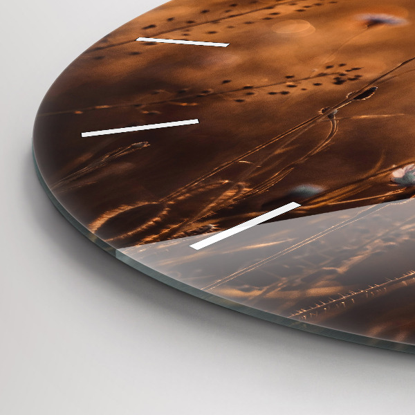 Round glass clock Field sunrise