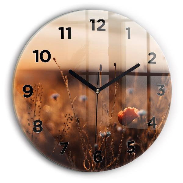 Round glass clock Field sunrise