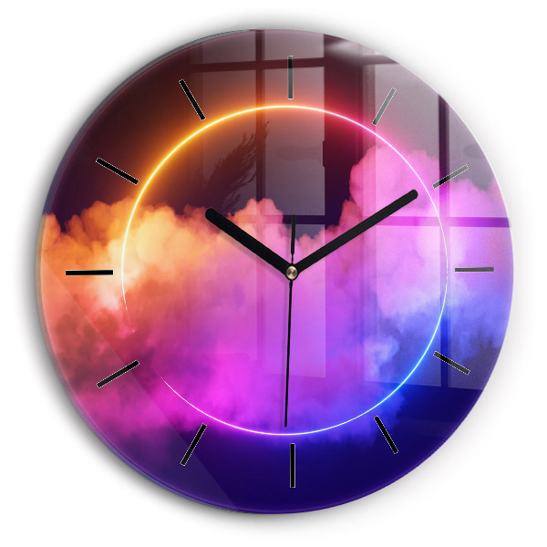 Round glass clock 3D smoke abstract