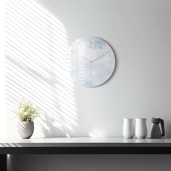 Round glass clock Sketch of plants
