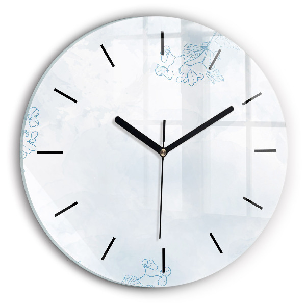 Round glass clock Sketch of plants