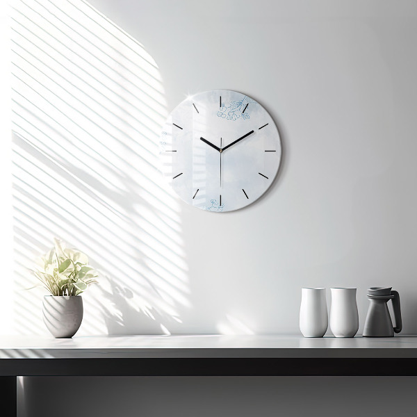 Round glass clock Sketch of plants