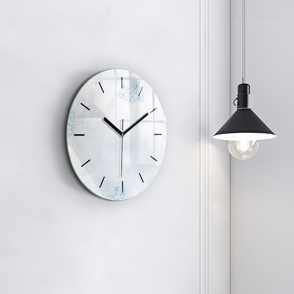 Round glass clock Sketch of plants