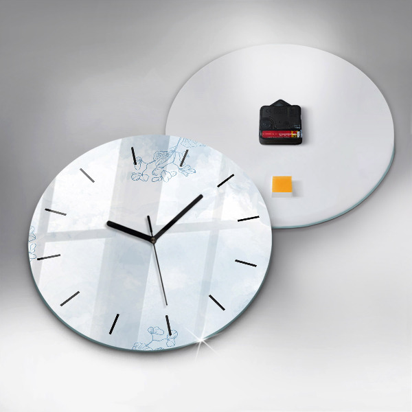 Round glass clock Sketch of plants