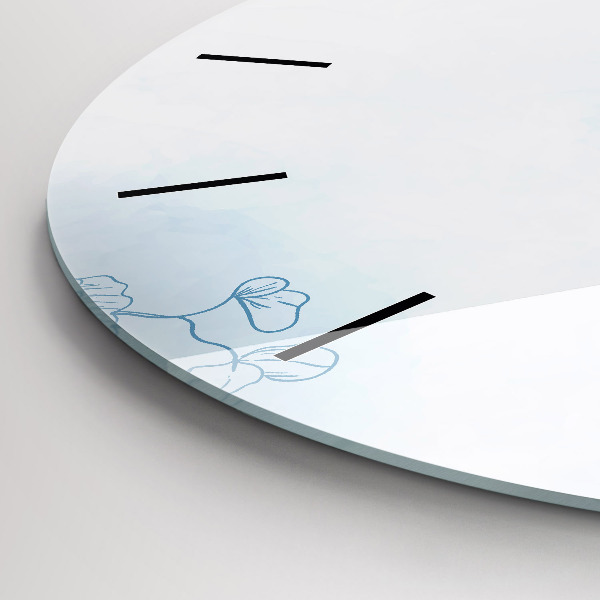 Round glass clock Sketch of plants