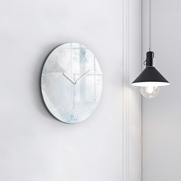 Round glass clock Sketch of plants