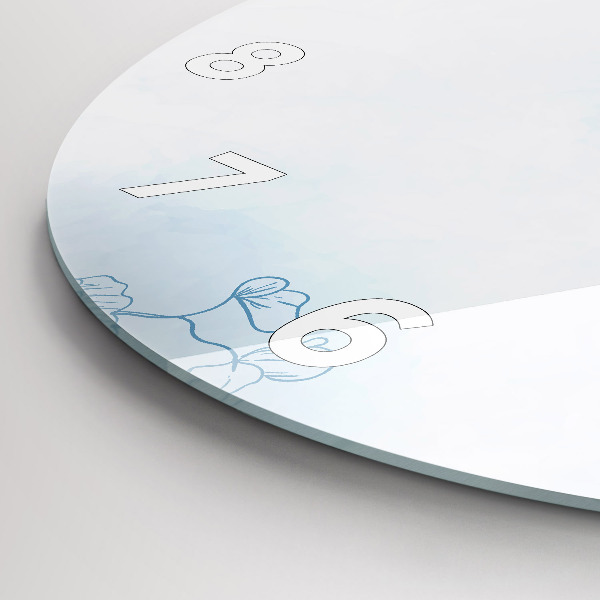 Round glass clock Sketch of plants