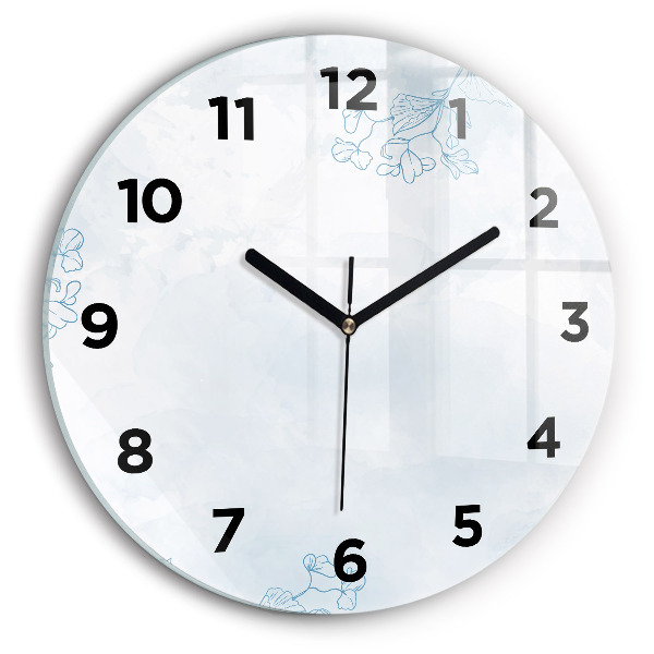 Round glass clock Sketch of plants