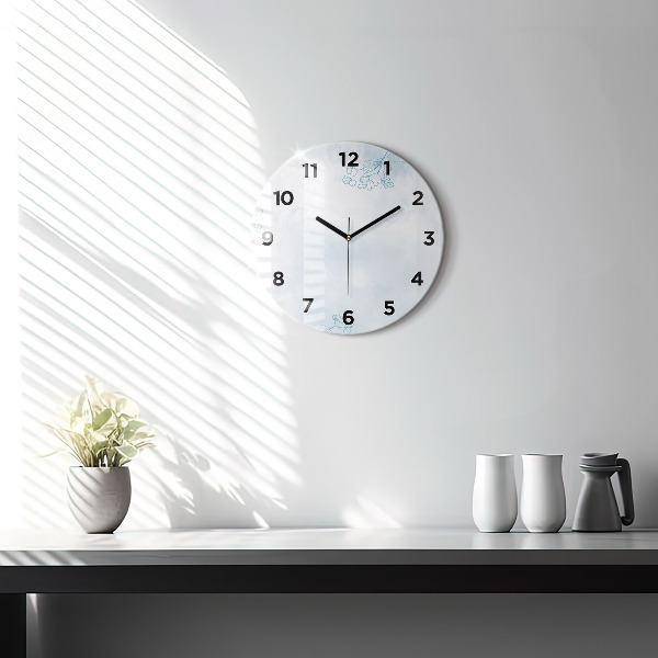 Round glass clock Sketch of plants
