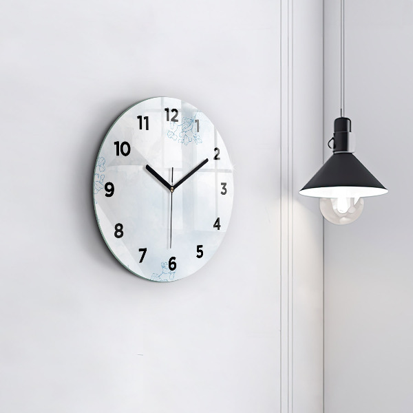 Round glass clock Sketch of plants