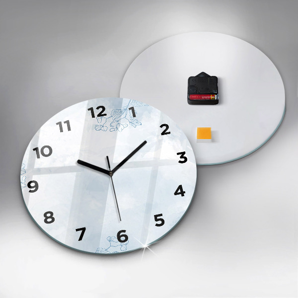 Round glass clock Sketch of plants