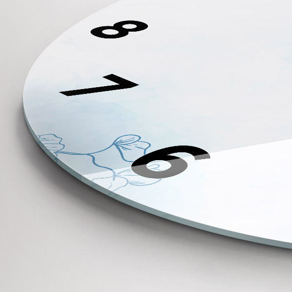 Round glass clock Sketch of plants