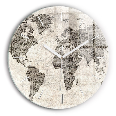 Round glass clock World map newspaper