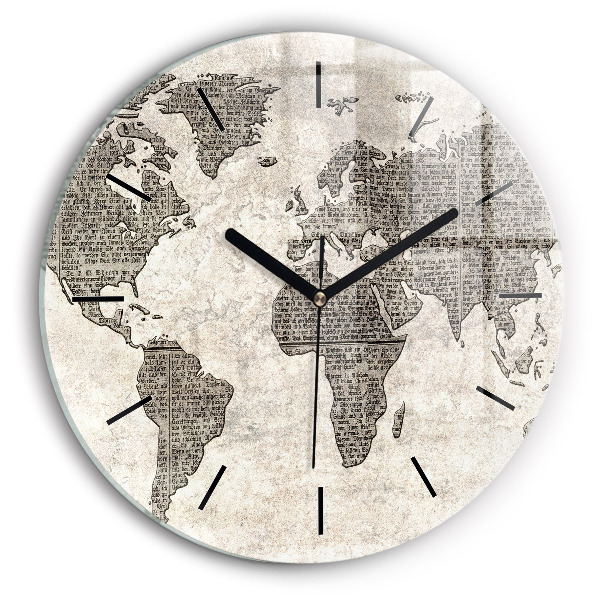 Round glass clock World map newspaper