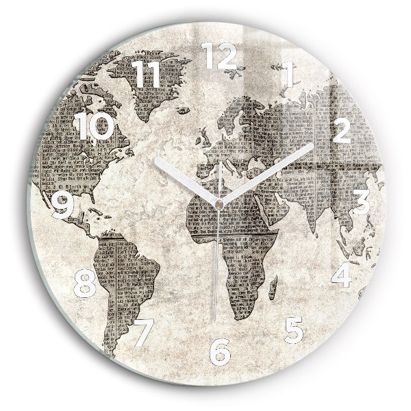 Round glass clock World map newspaper