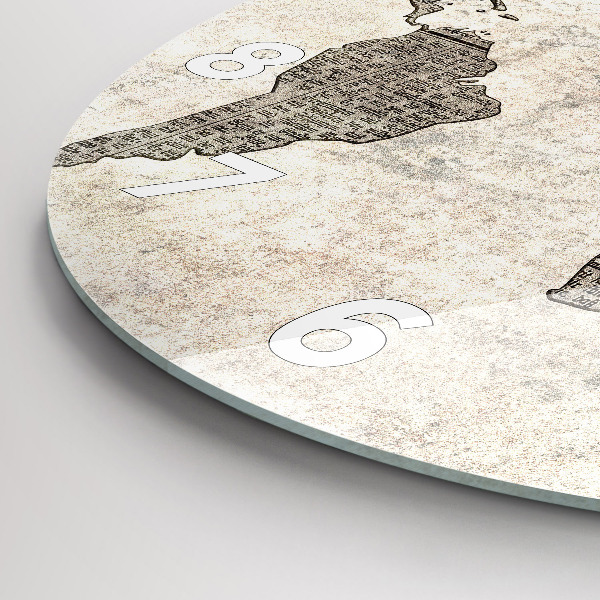 Round glass clock World map newspaper