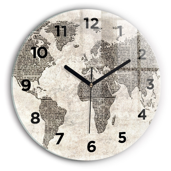 Round glass clock World map newspaper