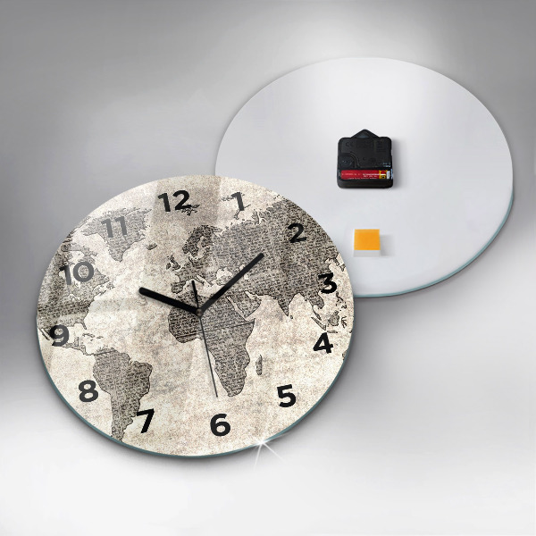 Round glass clock World map newspaper