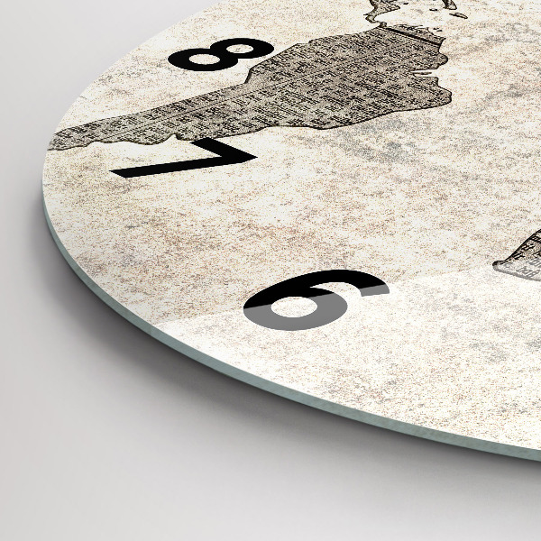 Round glass clock World map newspaper