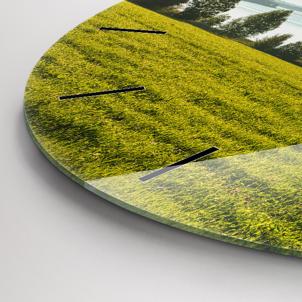 Round glass clock Mountains and field