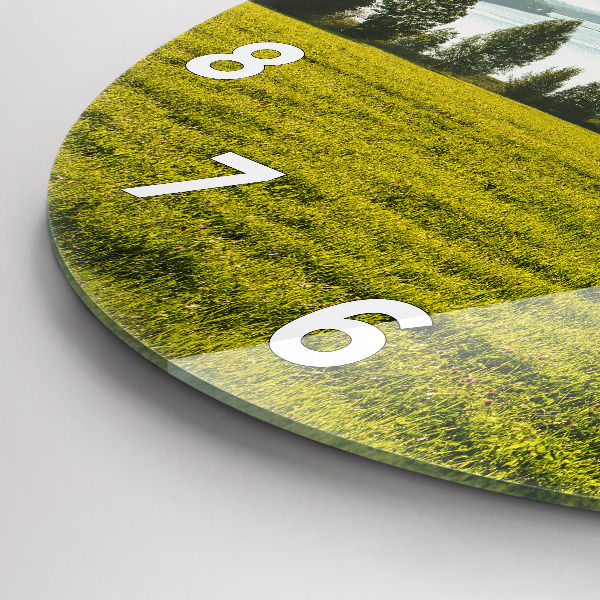 Round glass clock Mountains and field