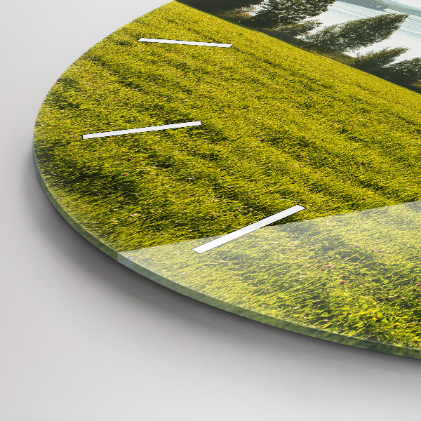 Round glass clock Mountains and field