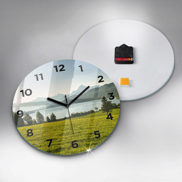 Round glass clock Mountains and field
