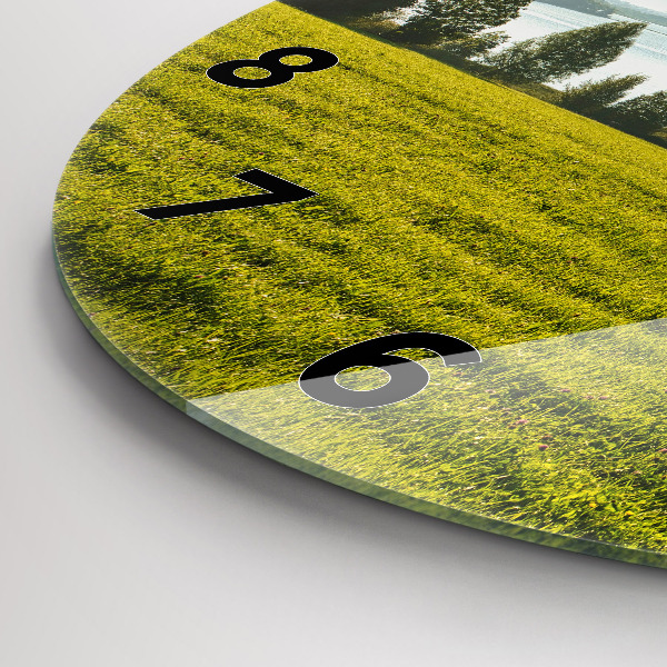 Round glass clock Mountains and field