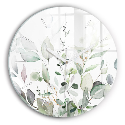 Round glass clock Plants leaves