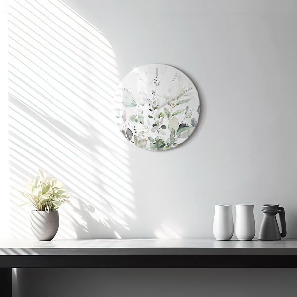 Round glass clock Plants leaves