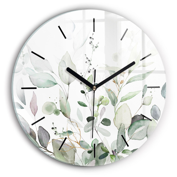 Round glass clock Plants leaves