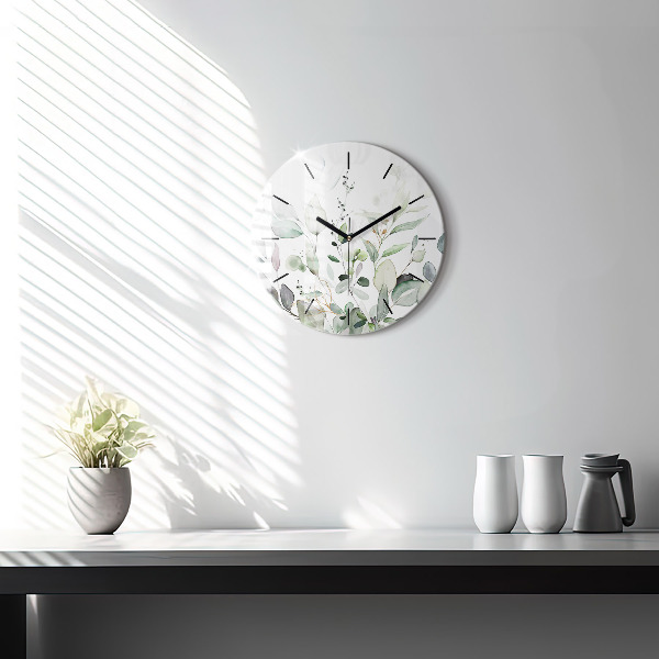 Round glass clock Plants leaves