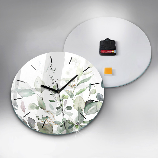 Round glass clock Plants leaves