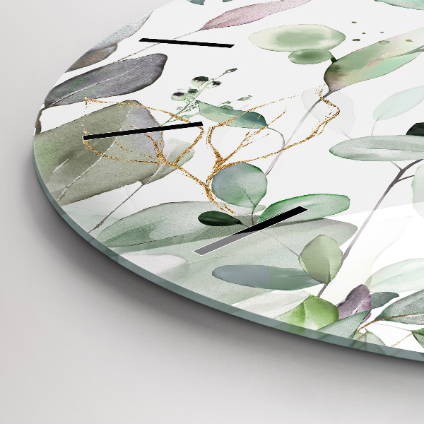 Round glass clock Plants leaves