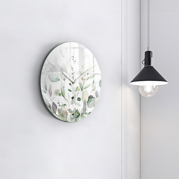 Round glass clock Plants leaves