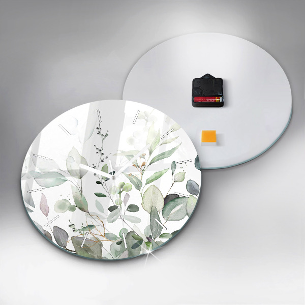 Round glass clock Plants leaves