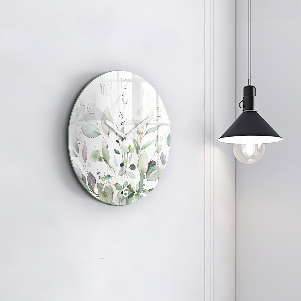 Round glass clock Plants leaves