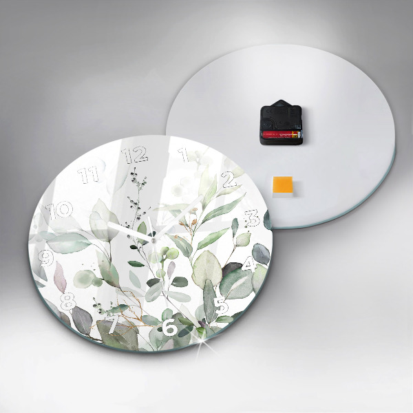 Round glass clock Plants leaves